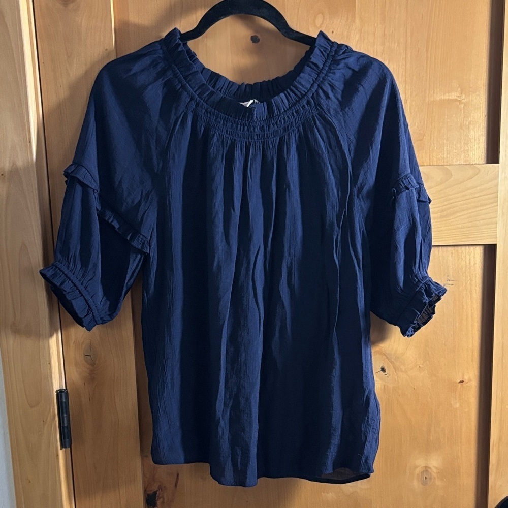 Nanette Lepore Navy Blouse with Ruffle Sleeves size small